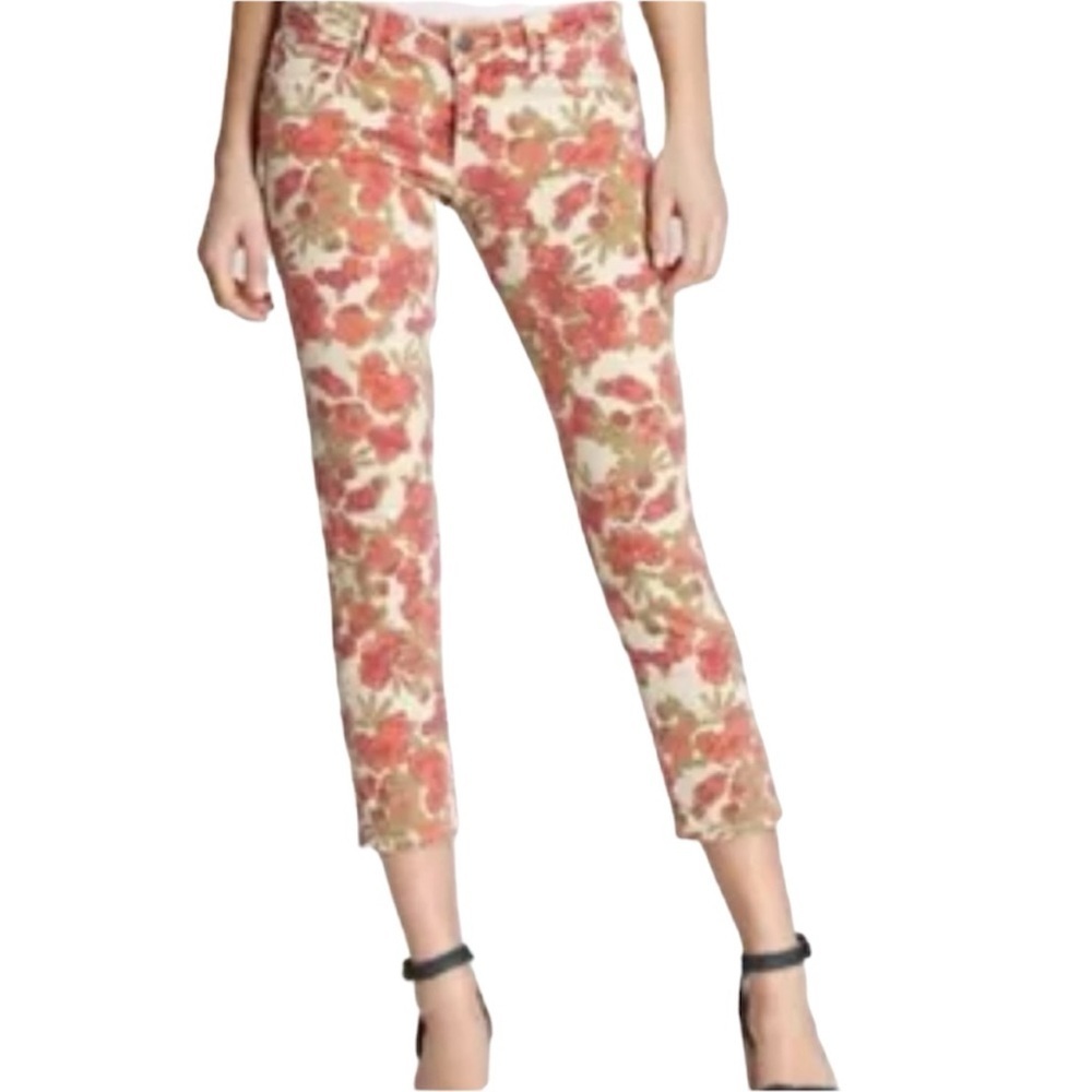 Paige Skyline Orange Floral Jeans, size 29